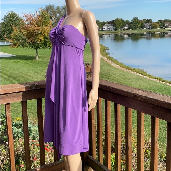 Adrianna Papell One Shoulder Ruched Lavender Dress - Picture 4 of 9